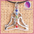 Natural gemstone alloy pendant, seven chakra stone religion jewelry Yoga shape
